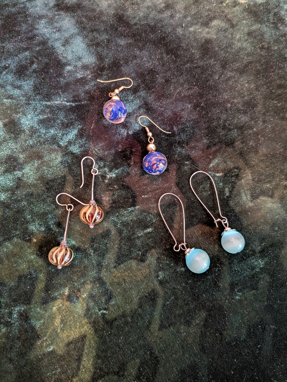 Lot Of 3 Vintage Handmade Glass Bead Ball Drop Earrings